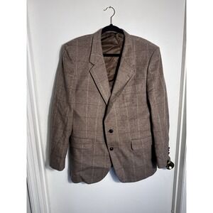 Vintage Carelli Men's Camel Hair Wool Sport Coat Blazer Brown Plaid Jacket 42R
